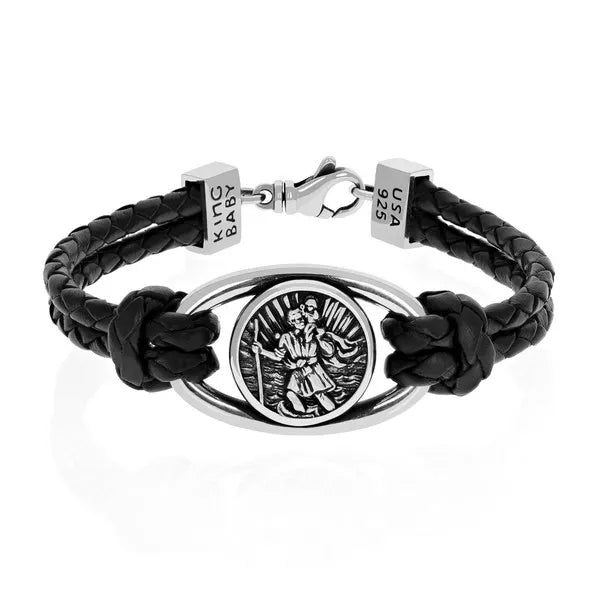 Saint Christopher Braided Leather Bracelet