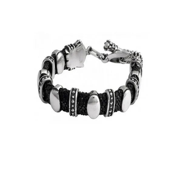 Black Stingray Bracelet With 11 Silver Links