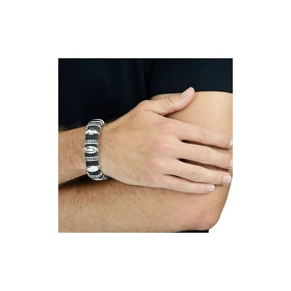 Black Stingray Bracelet With 11 Silver Links