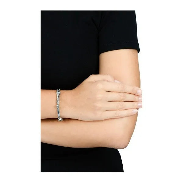 Grey Square Hematite Double Strand Bracelet With Skulls