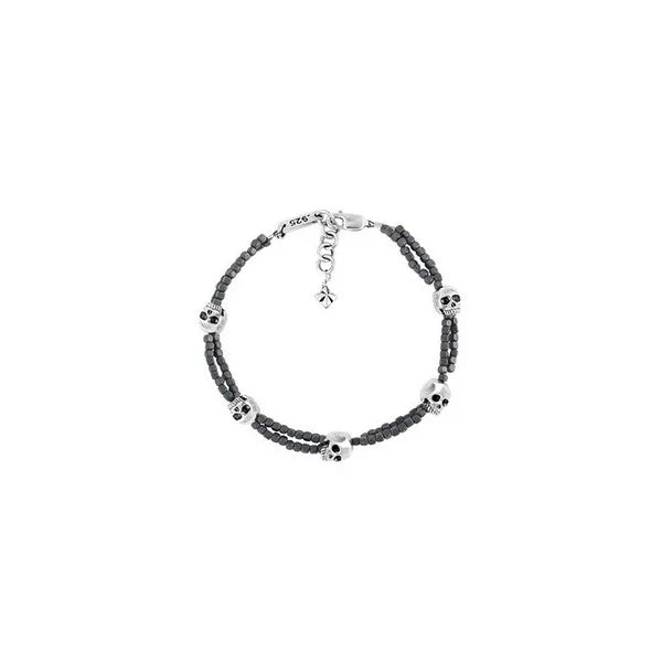 Grey Square Hematite Double Strand Bracelet With Skulls