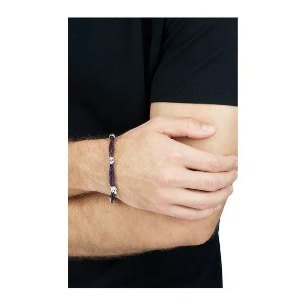 Grey Square Hematite Double Strand Bracelet With Skulls