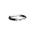 Double Silver Chain and Leather Lanyard Bracelet