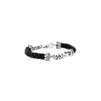 Double Silver Chain and Leather Lanyard Bracelet