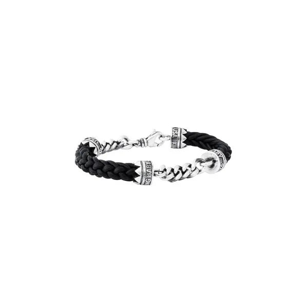 Double Silver Chain and Leather Lanyard Bracelet