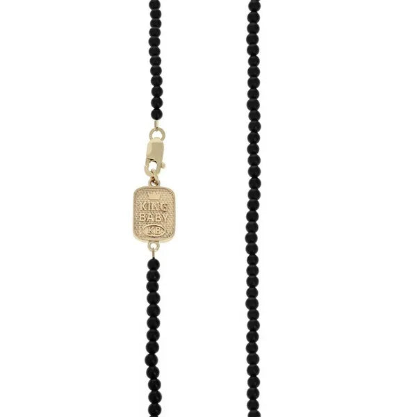10k Gold Double Wing Pendant on 24 in. 3mm Onyx Beaded Necklace