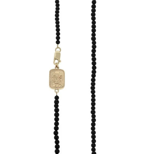 10k Gold Double Wing Pendant on 24 in. 3mm Onyx Beaded Necklace