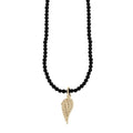 10k Gold Double Wing Pendant on 24 in. 3mm Onyx Beaded Necklace