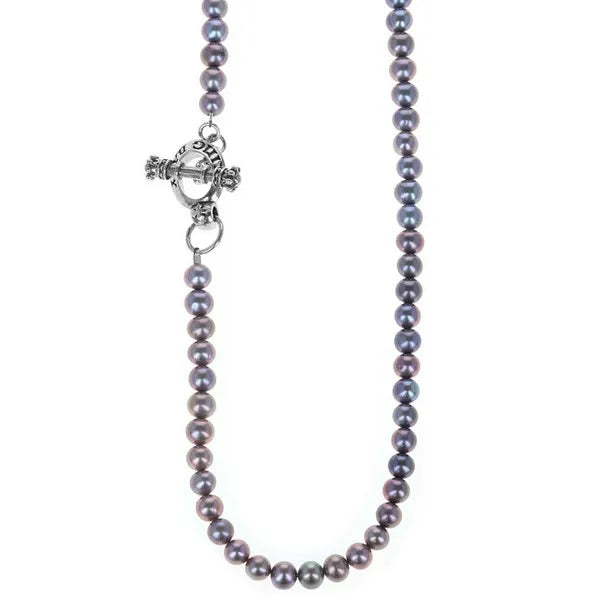 Short 6mm Grey Pearl Necklace W/ T-bar and Toggle
