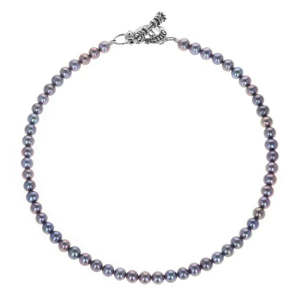 Short 6mm Grey Pearl Necklace W/ T-bar and Toggle