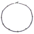 6mm Grey Pearl Necklace W/ Silver Rose Beads