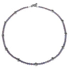 6mm Grey Pearl Necklace W/ Silver Rose Beads