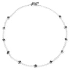 6mm Grey Pearl Necklace W/ Silver Rose Beads