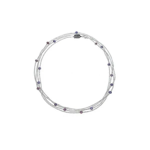 Long 2.5mm Labradorite Beaded Necklace W/ Peacock Pearls