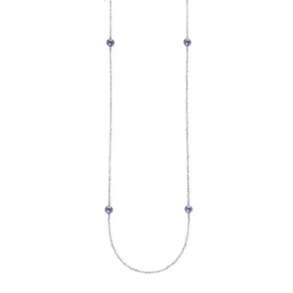 Long 2.5mm Labradorite Beaded Necklace W/ Peacock Pearls