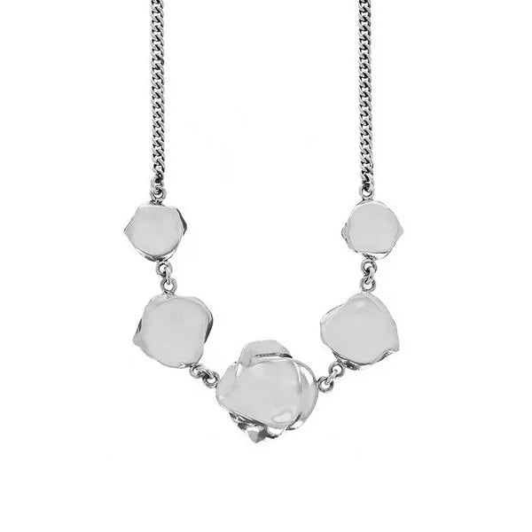 Curblink Chain Necklace W/ 5 Silver Roses