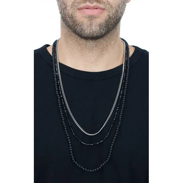 Triple Strand Necklace With Lava Rock, Spinel and Curblink Chain - 30 in.