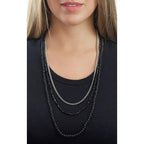 Triple Strand Necklace With Lava Rock, Spinel and Curblink Chain - 30 in.