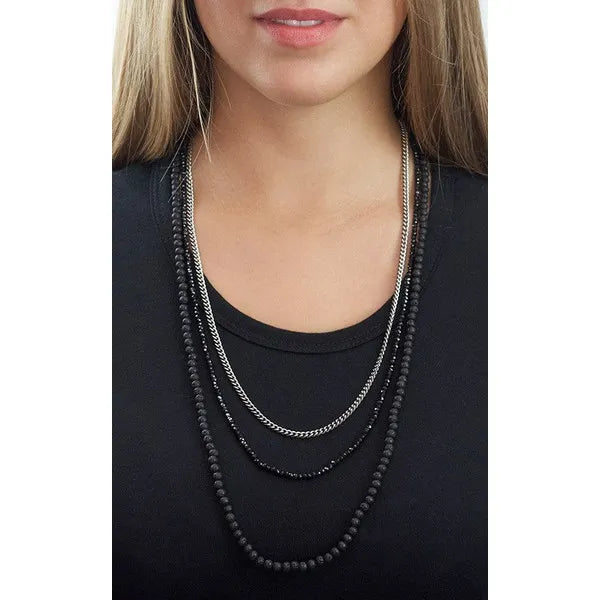 Triple Strand Necklace With Lava Rock, Spinel and Curblink Chain - 30 in.