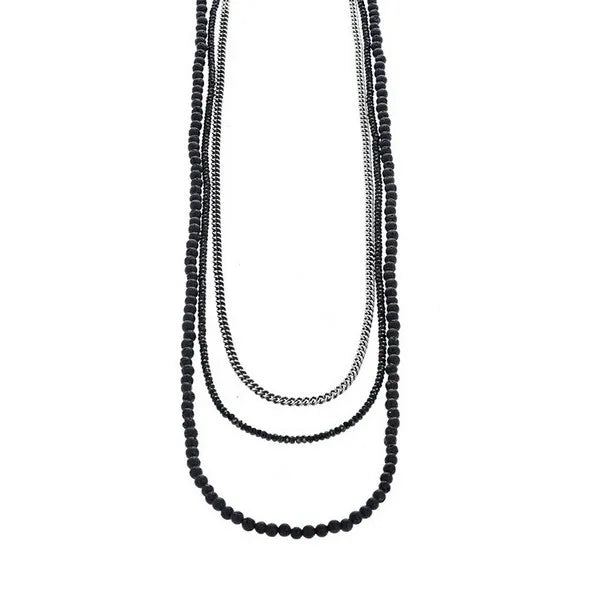 Triple Strand Necklace With Lava Rock, Spinel and Curblink Chain - 30 in.
