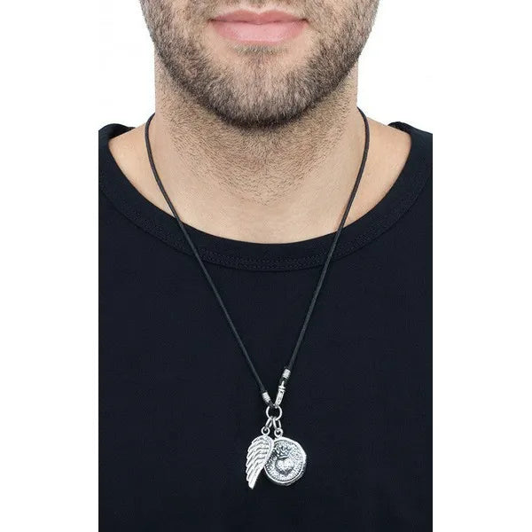 Large Heart Coin and Wing on Leather Neck