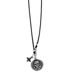 Large Skull Coin and Ancient Cross on Braided Cord