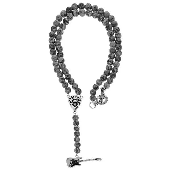 Rosary With Skull Guitar Pick and Guitar