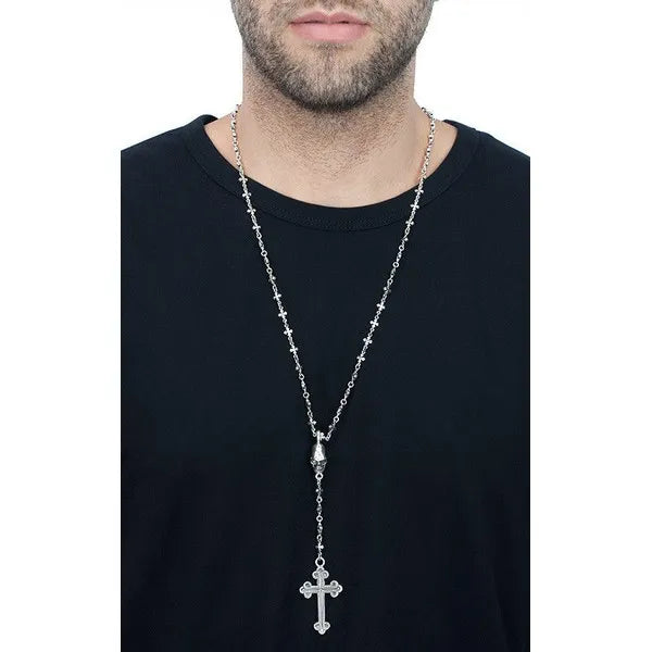Rosary With Mb Cross Chain, Skull and Small Traditional Cross