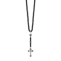 Rosary With Medium Onyx Beads & Silver Roses, Silver Skull and Small Traditional Cross