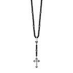 Rosary With Medium Onyx Beads & Silver Roses, Silver Skull and Small Traditional Cross