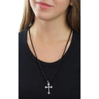 Traditional Cross (P-0207)on Onyx Beaded Necklace 24'
