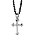 Traditional Cross (P-0207)on Onyx Beaded Necklace 24'