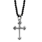 Traditional Cross (P-0207)on Onyx Beaded Necklace 24'