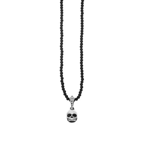 Hamlet Skull(P-0203) on Onyx Beaded Necklace - 24'