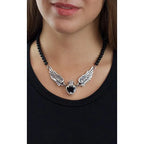 Crowned Heart W/ Wings Necklace on 6mm Black Onyx 16
