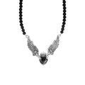 Crowned Heart W/ Wings Necklace on 6mm Black Onyx 16