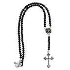 Onyx Bead Rosary W/ Gold Alloy Symmetrical Traditional Cross Center and Large Traditional Cross Drop