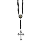 Onyx Bead Rosary W/ Gold Alloy Symmetrical Traditional Cross Center and Large Traditional Cross Drop