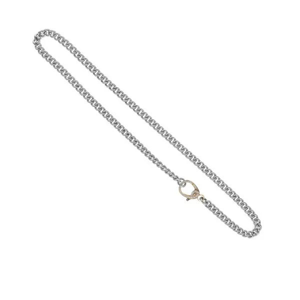 Large Curblink Chain With 10k Gold and Pave Diamond Lobster Clasp