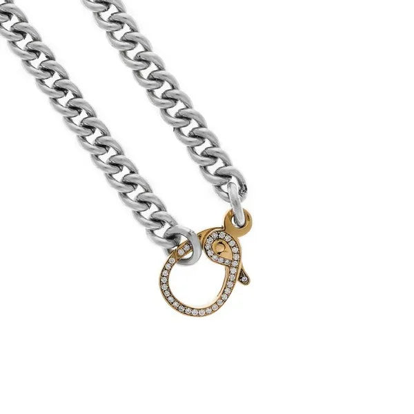 Large Curblink Chain With 10k Gold and Pave Diamond Lobster Clasp