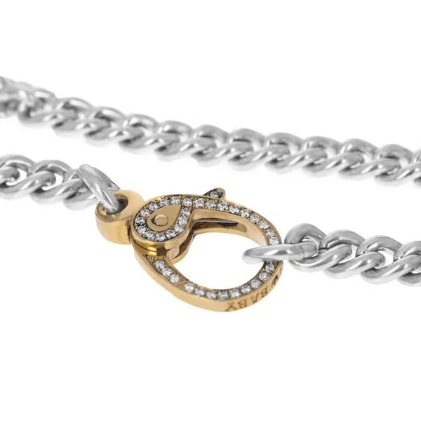 Large Curblink Chain With 10k Gold and Pave Diamond Lobster Clasp