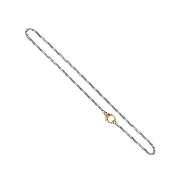 Small Curblink Chain With Small Gold and Pave Diamond Lobster Clasp