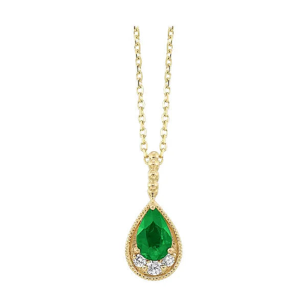 10Kt Yellow Gold Diamond 1/20Ctw & Emerald 3/8Ctw Pendant