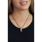 3d Crowned Heart Pendant - Silver and Black Cz Pave Cps13115 on 18' Curb Link Chain