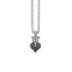 3d Crowned Heart Pendant - Silver and Black Cz Pave Cps13115 on 18' Curb Link Chain