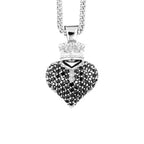 Large 3d Crowned Heart Pendant - Silver and Black Cz Pave Cps13122 on 18' Curb Link Chain