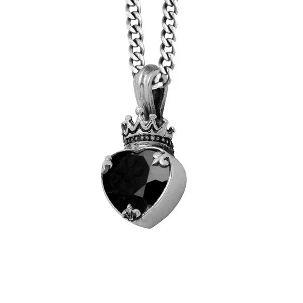 Large Black Cz Heart Pendant With Black Onyx (Pd18qb) on 18' Curb Link Chain
