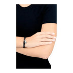 3-strand Black Spinel Bracelet W/ Black Baby Pave Cz Crowned Heart & Silver Clasp
