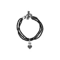 3-strand Black Spinel Bracelet W/ Black Baby Pave Cz Crowned Heart & Silver Clasp