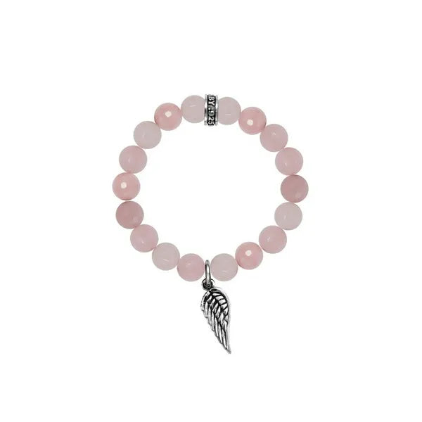 10mm Rose Quartz Bracelet W/ Silver Wing